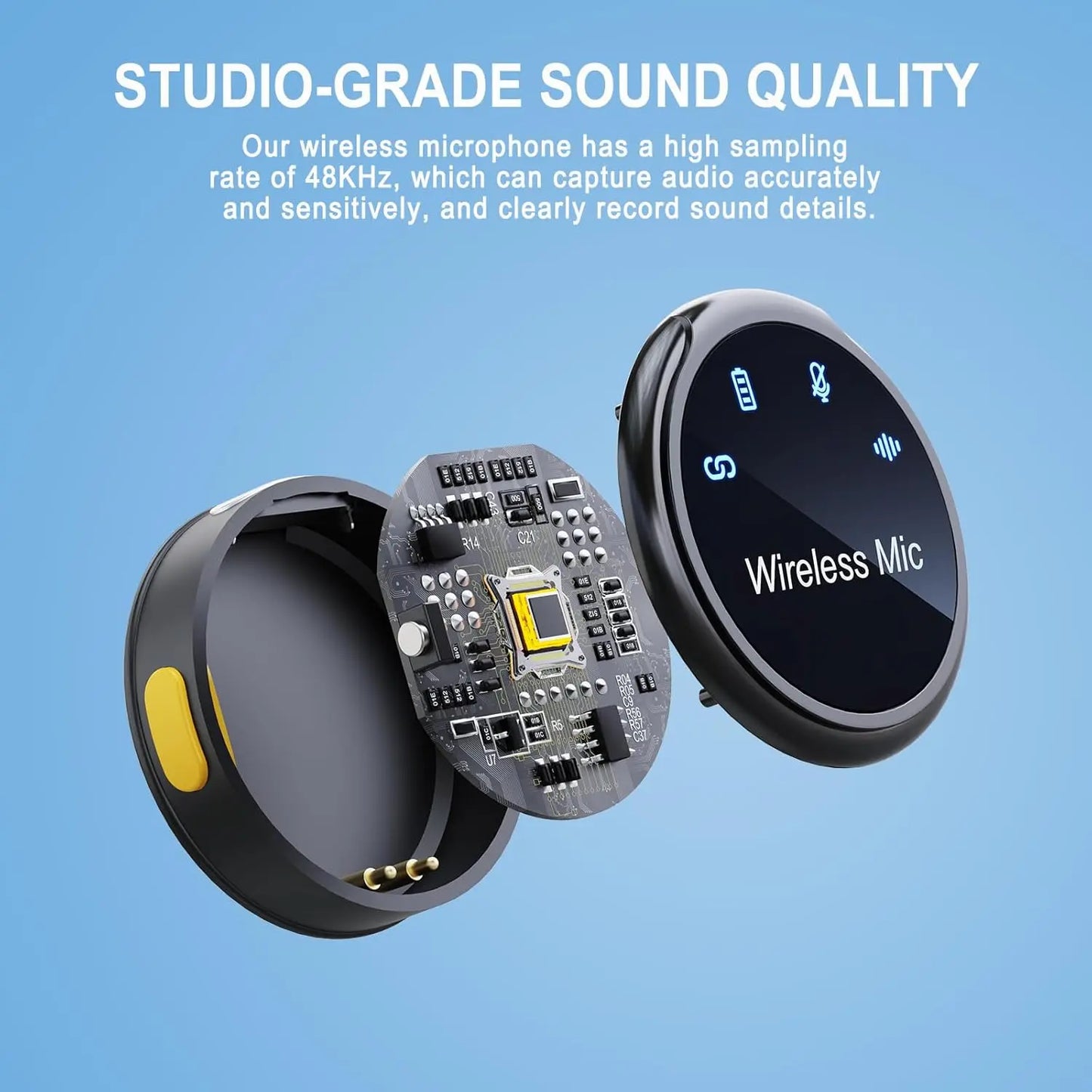 Wireless Lavalier Microphone for iPhone/Android/Camera/PC/Laptop, 30H Battery Life, 1000ft Range, Noise Cancellation, Button Size Lapel Microphone for iPhone/iPad/Video Recording/Streaming/YouTube