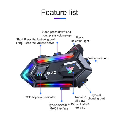 Motorcycle Helmet Headset BT5.0 – Wireless Stereo Earphones with Noise-Cancelling Microphone, Waterproof & RGB Lights – Perfect Bluetooth Motorcycle Accessories