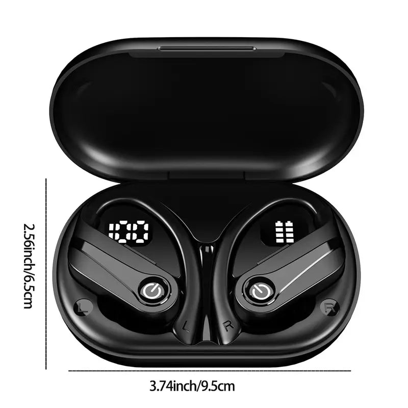 Wireless Sport Earbuds with Earhook – 30Hrs Playtime, IPX7 Waterproof, Digital Display, Built-in Mic, Stereo Sound for Workout, Running & Gym