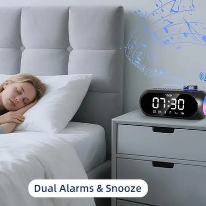 Bluetooth Speaker with Dual Alarm Clock – FM Radio, TF Card Slot, AUX Input, LED Mood Light – Digital Bedside Clock for Bedroom, Home, Travel