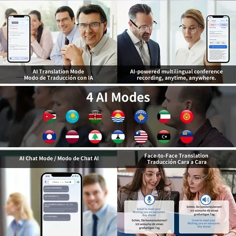 High-End AI Semi-Rimless Smart Glasses 164-Language Real-Time Translation | Open-Ear HD Audio, Bluetooth Calls & Music | Stylish Photochromic Lenses | Hands-Free, Lightweight & Comfortable for Daily Wear, Travel & Commuting | Easter gift