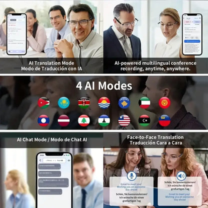High-End AI Semi-Rimless Smart Glasses 164-Language Real-Time Translation | Open-Ear HD Audio, Bluetooth Calls & Music | Stylish Photochromic Lenses | Hands-Free, Lightweight & Comfortable for Daily Wear, Travel & Commuting | Easter gift