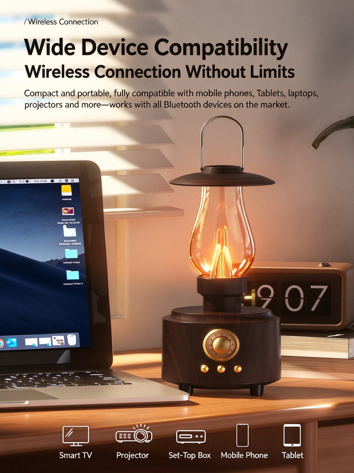 Kerosene Lantern Bluetooth Speaker - Retro Desktop Bluetooth Hi-Fi Audio, Portable Outdoor Camping Speaker with Lighting & Ambient Lamp