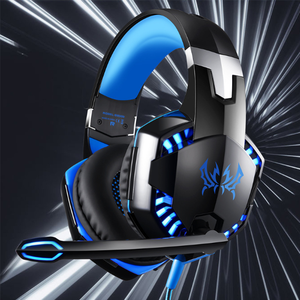 Gaming Headset with Microphone – Bass Stereo Sound, Soft Memory Foam Earcups, LED Lights, Compatible with PC & Laptop Computers, Gaming Accessories