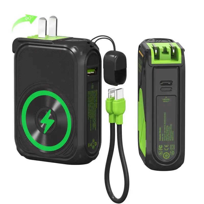 Portable Charger, Magnetic Power Bank, Small Wireless PowerBank, Battery Pack 20000mAh Travel Essentials Fast Charging With Built in Cable, Foldable Wall Plug for iPhone,Samsung,Andriod