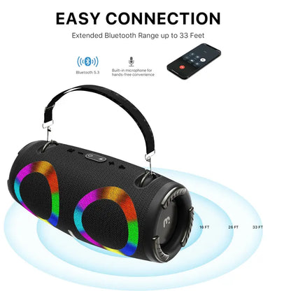 Portable Bluetooth Speaker Wireless with Lights, HD Stereo Sound, IPX4 Waterproof, TWS Pairing, BT5.3 with AUX Input, Small Speaker for Outdoor Home Camping Party, Ideal Electronics Gifts for Him, Her