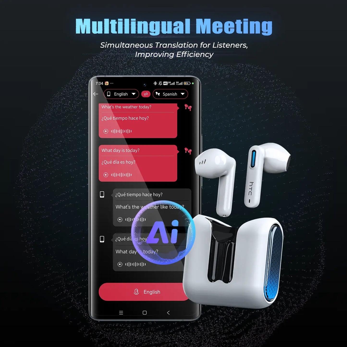 HTC NE49 Wireless Earbuds Bluetooth 6.0 Gaming Headsets High Fidelity IPX5 Waterproof, Suitable for Office, Sports, Study and Audio Calls, Built-in Microphone, TWS Earphones image 6