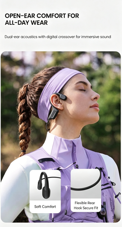 [New 2026] Bone Conduction Bluetooth Headphones, Sports Wireless Earphones, Waterproof Open-Ear Hook Headset for Running, Cycling, Fitness, Work and Driving