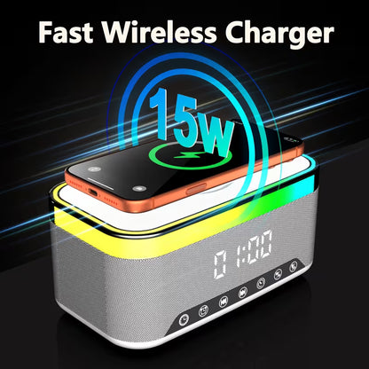 A911 Wireless Smart Ambient Lamp Speaker – Bluetooth Dual‑Speaker, White Noise & Alarm Clock, RGB Night Light, Wireless Charger – Bedside Desk Multifunction Device