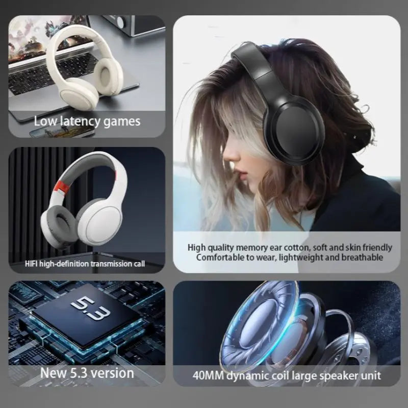 Over-Ear Wireless Bluetooth Headphones, Headset, High-Quality Stereo Sound Drivers, 12 h Battery Life, Foldable Design for PC, Music, Travel and Office, Headphones For Sports