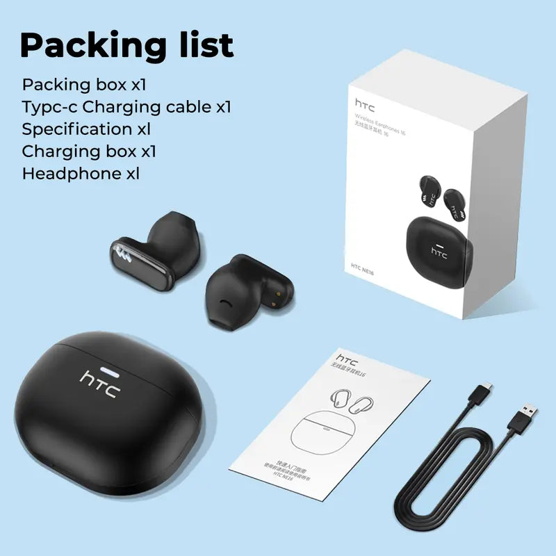 HTC NE16 Translation Wireless Earbuds,with APP Support 134 Languages,BT 6.0 earphones 35 hours long play time Wireless charging case IPX5 waterproof Stereo earphones built-in microphone Good for calls Compatible with Android and iOS, Electronic