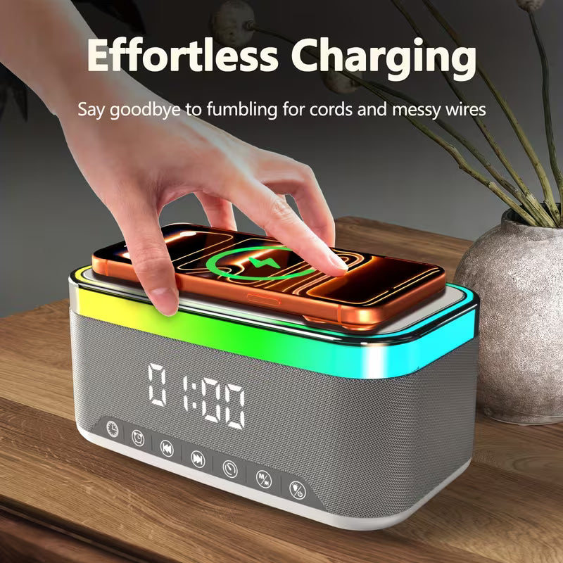 A911 Wireless Smart Ambient Lamp Speaker – Bluetooth Dual‑Speaker, White Noise & Alarm Clock, RGB Night Light, Wireless Charger – Bedside Desk Multifunction Device