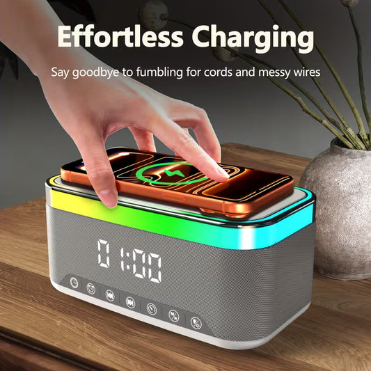 A911 Wireless Smart Ambient Lamp Speaker – Bluetooth Dual‑Speaker, White Noise & Alarm Clock, RGB Night Light, Wireless Charger – Bedside Desk Multifunction Device