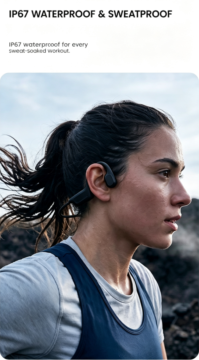 [New 2026] Bone Conduction Bluetooth Headphones, Sports Wireless Earphones, Waterproof Open-Ear Hook Headset for Running, Cycling, Fitness, Work and Driving