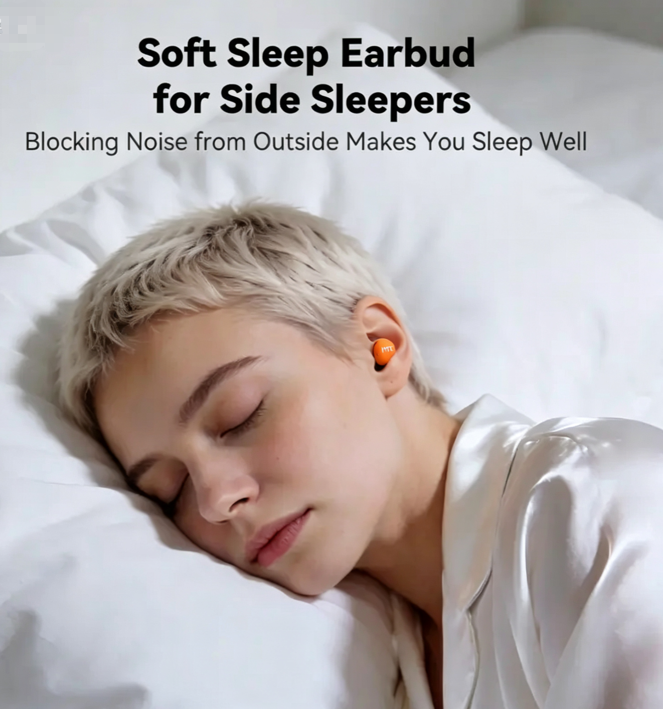 【Orange】HTC NE76 Bluetooth 6.0 Wireless Sleep Headphones. Features Bass & Noise Reduction. Invisible Flat Earbud Design improves sleep quality, zero pressure on ears while side sleeping. Ideal for travelers, side sleepers, and people with insomnia.