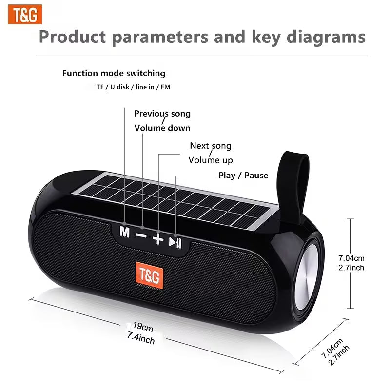 TG182 Solar Speaker – Wireless Outdoor,10W USB Portable,TF Card & FM Radio,AUX Input – Perfect for Outdoor,Party & Daily Use