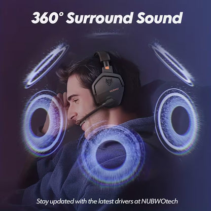 NUBWO G06 2.4Ghz Wireless Gaming Headset, Bluetooth Headphone with 7.1 Surround Sound, 23ms Ultra Low Latency, 50mm Driver, 100H Playtime, 3 Connection Modes (USB Dongle/Bluetooth/3.5mm), Dual Directional Mic, Compatible with PC, PS4, PS5, Xbox