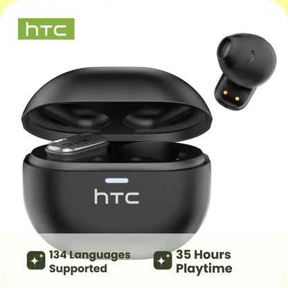 HTC NE16 Translation Wireless Earbuds,with APP Support 134 Languages,BT 6.0 earphones 35 hours long play time Wireless charging case IPX5 waterproof Stereo earphones built-in microphone Good for calls Compatible with Android and iOS, Electronic