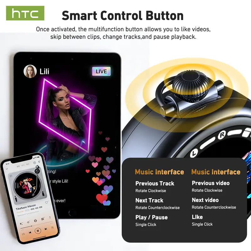 HTC NE71 Wireless Earbuds Bluetooth 6.0 Earphones Touchscreen Earbuds, Suitable for Office, Sports, Study and Audio Calls, Waterproof Headsets, Long Battery Life Built-in Microphones Bluetooth Headphones