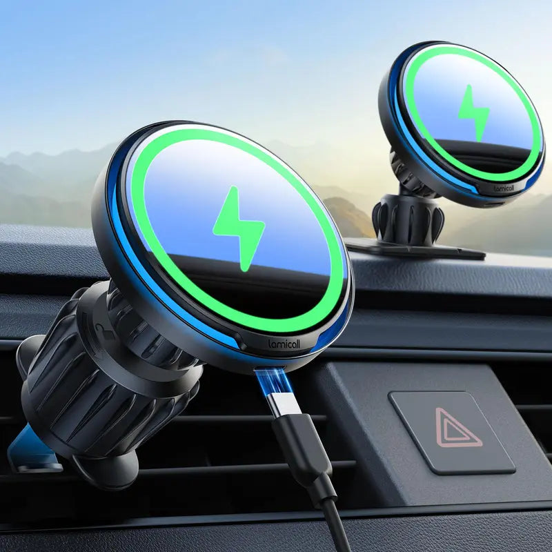 Lamicall Magnetic Wireless Charging Car Phone Mount - 360° Adjustable, Foldable, Powerful Suction Vacuum Hold, Stable Noiseless Auto Accessory, High Efficiency Charger for iPhone & Android Cars Tech Gadgets