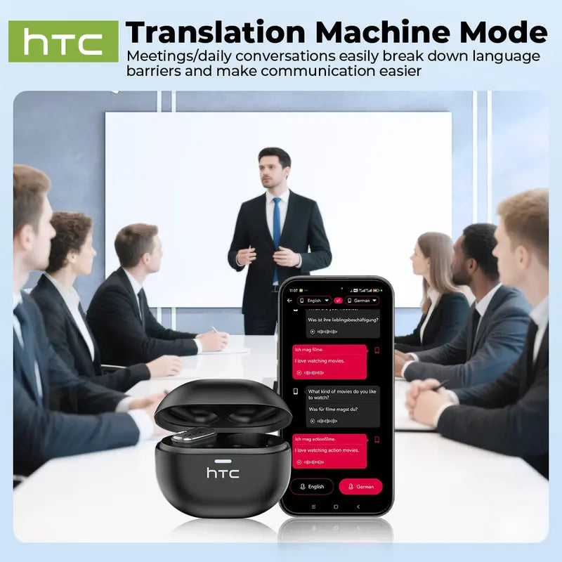 HTC NE16 Translation Wireless Earbuds,with APP Support 134 Languages,BT 6.0 earphones 35 hours long play time Wireless charging case IPX5 waterproof Stereo earphones built-in microphone Good for calls Compatible with Android and iOS, Electronic
