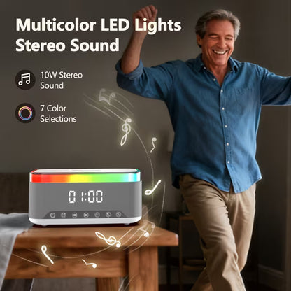 A911 Wireless Smart Ambient Lamp Speaker – Bluetooth Dual‑Speaker, White Noise & Alarm Clock, RGB Night Light, Wireless Charger – Bedside Desk Multifunction Device