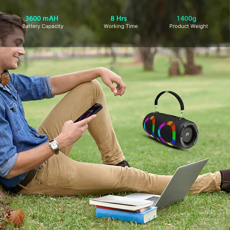 Portable Bluetooth Speaker Wireless with Lights, HD Stereo Sound, IPX4 Waterproof, TWS Pairing, BT5.3 with AUX Input, Small Speaker for Outdoor Home Camping Party, Ideal Electronics Gifts for Him, Her