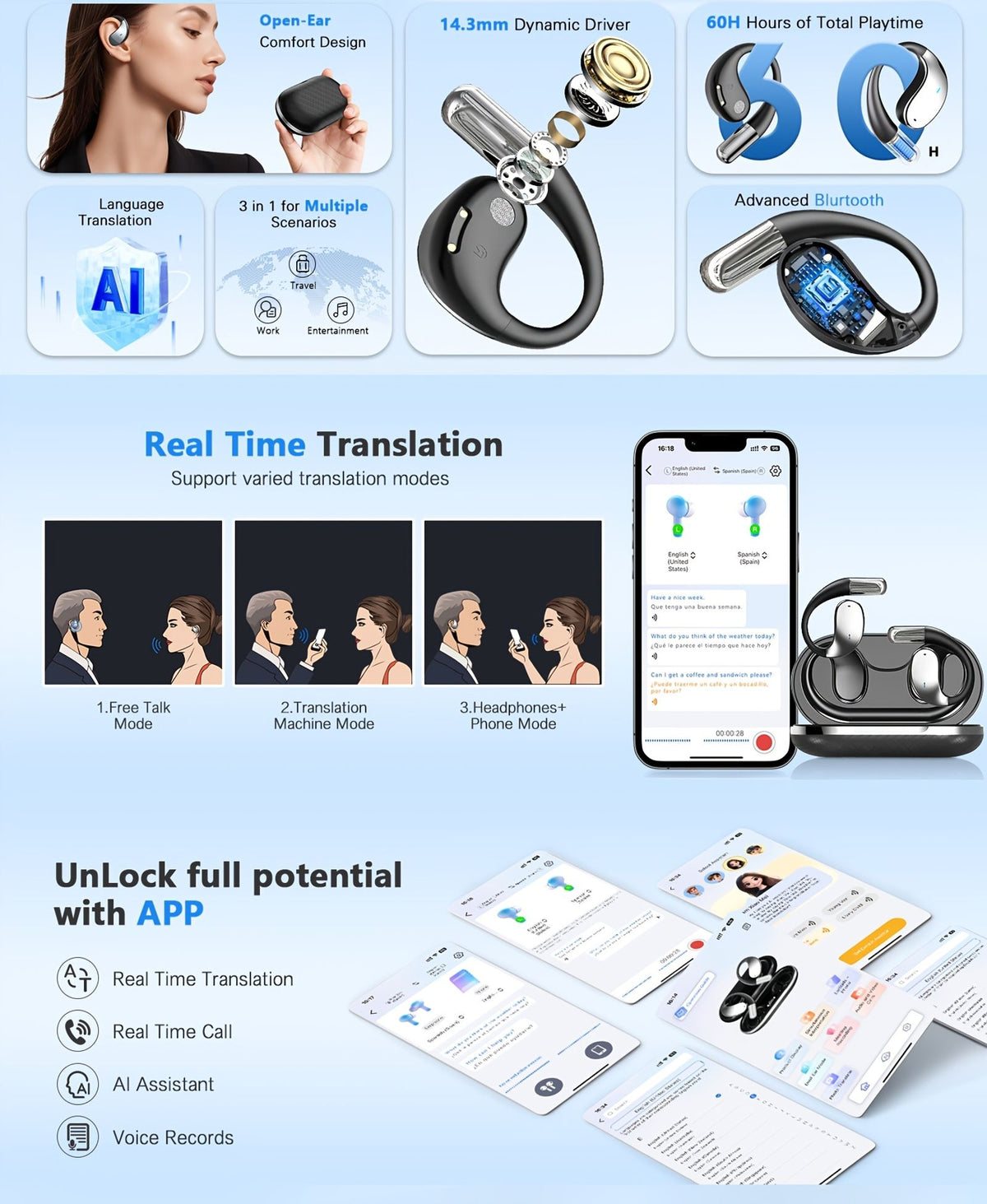 ai language translator earbuds 156 languages accents real image 4