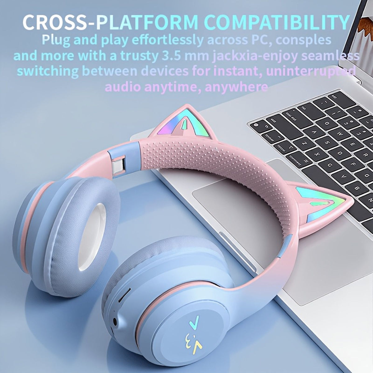wireless headphones cat ear design foldable adjustable led image 4