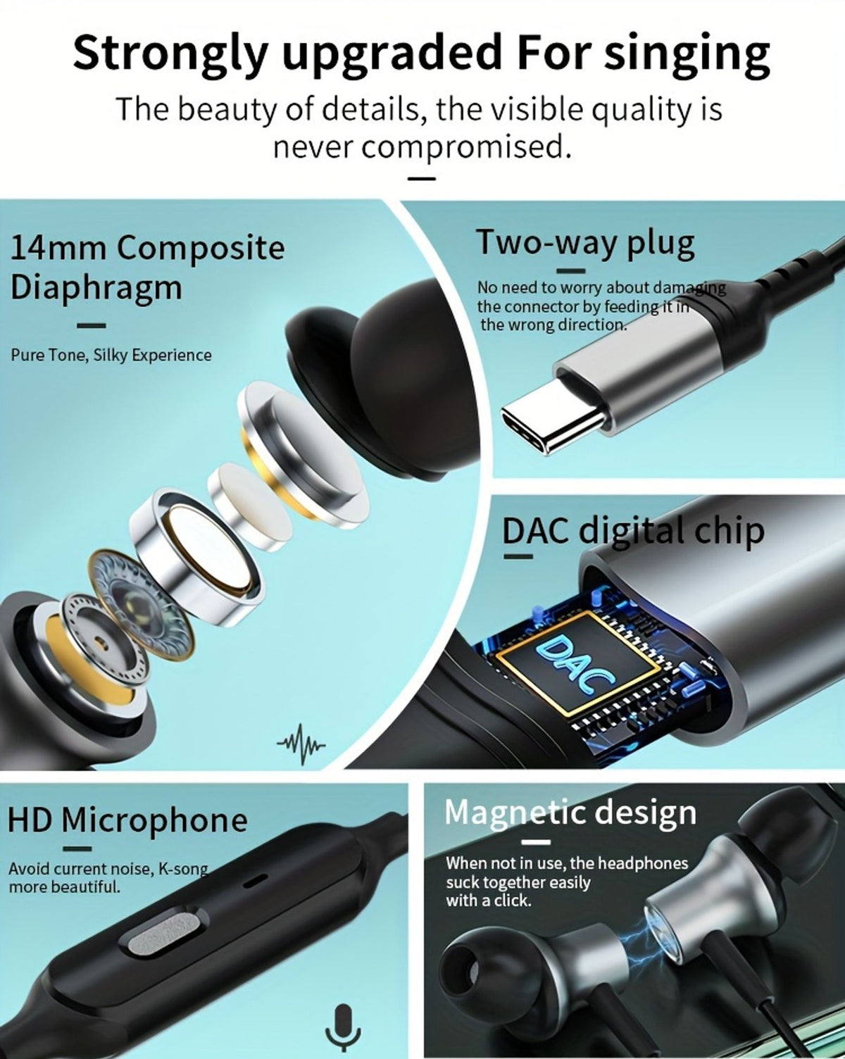 type c wired voice changing in ear karaoke earbuds multi image 4