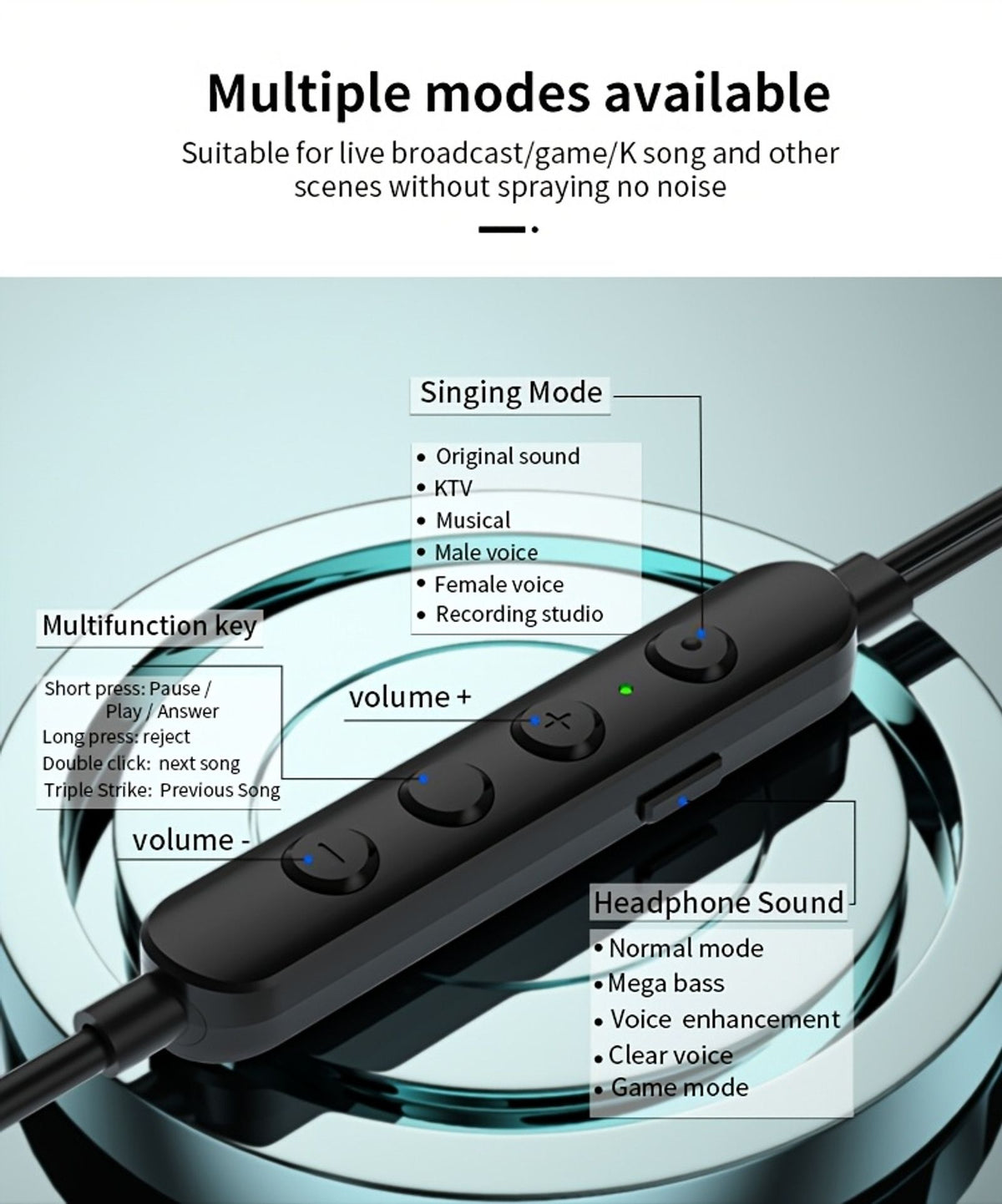 type c wired voice changing in ear karaoke earbuds multi image 6